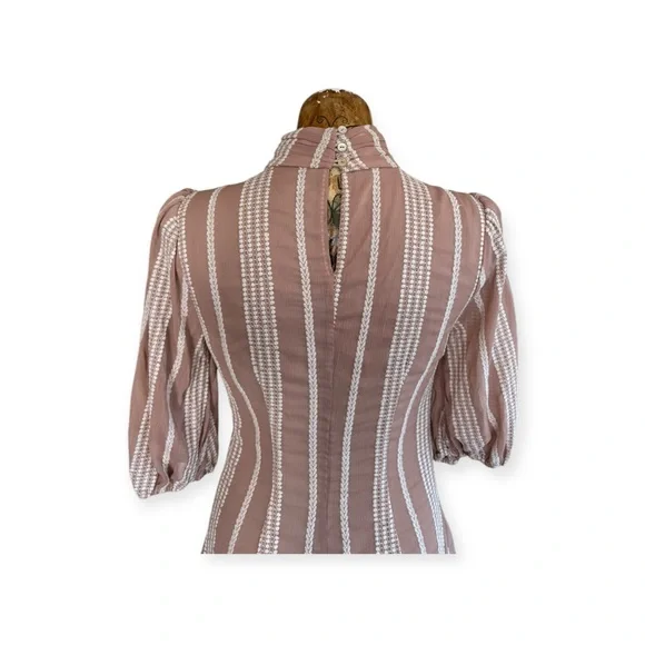 House of Harlow 1960 Striped Mini Dress in Tan and White - Picture 6 of 12